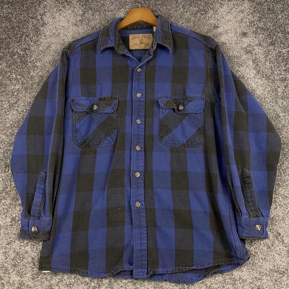 VTG Field & Stream Men's Large Heavy Flannel Blue Plaid Outdoors Hiking Gorpcore - Picture 1 of 11